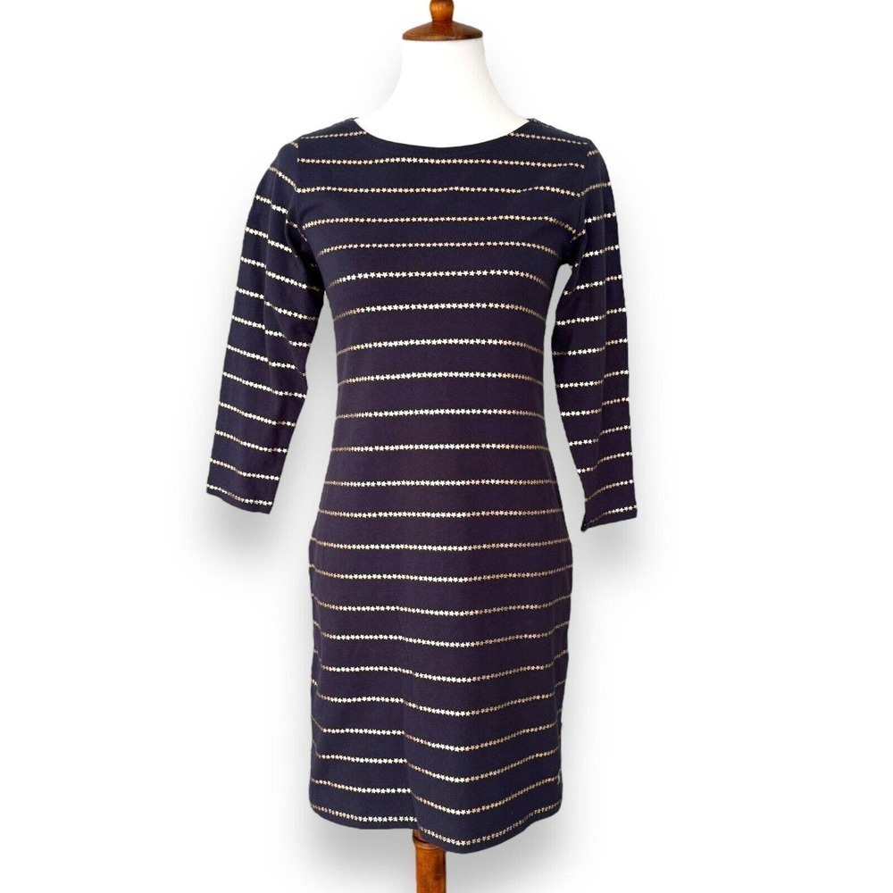 Joules Riviera Sheath Dress Blue Star Stripe Long Sleeve Cotton Size 2 NEW